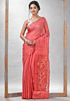 Handloom Jamdani Pure Matka Silk Saree in Peach Orange