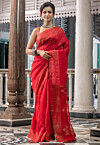 Handloom Jamdani Pure Matka Silk Saree in Red