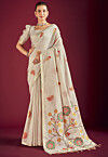 Handloom Linen Cotton Saree in Off White