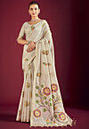 Handloom Linen Cotton Saree in Off White