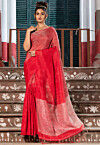 Handloom Linen Shimmer Saree in Ombre Red