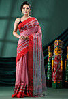 Handloom Pure Cotton Saree in Coral Red
