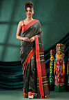 Handloom Pure Cotton Saree in Dark Grey