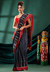 Handloom Pure Cotton Saree in Dark Grey