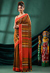 Handloom Pure Cotton Saree in Dark Mustard