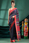 Handloom Pure Cotton Saree in Dusty Blue