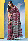 Handloom Pure Cotton Saree in Dusty Purple