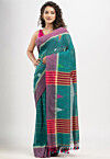 Handloom Pure Cotton Saree in Teal Blue