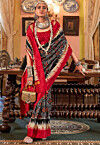 Ikat Printed Art Silk Saree in Black