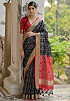 Ikat Printed Art Silk Saree in Black