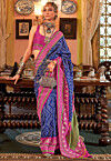 Ikat Printed Art Silk Saree in Blue