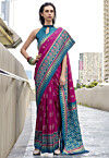Ikat Printed Art Silk Saree in Fuchsia