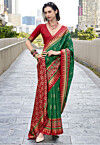 Ikat Printed Art Silk Saree in Green