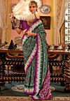 Ikat Printed Art Silk Saree in Green