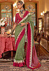 Ikat Printed Art Silk Saree in Light Green