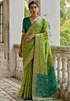 Ikat Printed Art Silk Saree in Light Green
