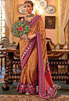 Ikat Printed Art Silk Saree in Mustard