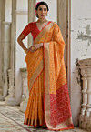 Ikat Printed Art Silk Saree in Mustard