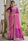 Ikat Printed Art Silk Saree in Pink