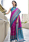 Ikat Printed Art Silk Saree in Purple