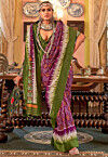 Ikat Printed Art Silk Saree in Purple