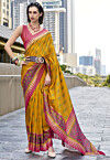 Ikat Printed Art Silk Saree in Yellow