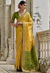Ikat Printed Art Silk Saree in Yellow