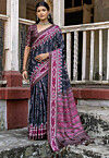 Ikat Printed Cotton Silk Saree in Black