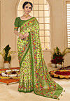 Ikat Printed Cotton Silk Saree in Light Green