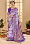 Ikat Printed Cotton Silk Saree in Light Purple