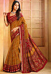 Ikat Printed Cotton Silk Saree in Mustard