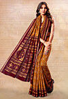 Ikat Printed Cotton Silk Saree in Mustard