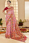 Ikat Printed Cotton Silk Saree in Pink
