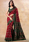 Ikat Printed Cotton Silk Saree in Red