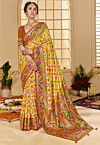 Ikat Printed Cotton Silk Saree in Yellow