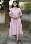 Solid Color Chinon Silk Maxi Dress in Pink