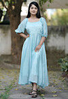 Solid Color Chinon Silk Maxi Dress in Sky Blue
