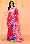 Jamdani Art Silk Saree in Fuchsia