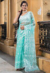 Jamdani Art Silk Saree in Turquoise