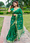 Jamdani Linen Cotton Saree in Green