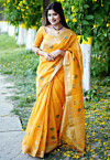 Jamdani Linen Cotton Saree in Mustard