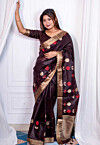 Jamdani Linen Cotton Saree in Wine