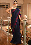 Jamdani Linen Saree in Navy Blue