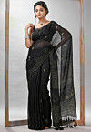 Jamdani Pure Linen Saree in Black