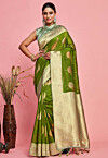 Kanchipuram Art Kanchipuram Linen Silk Saree in Olive Green