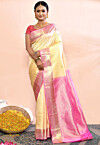 Kanchipuram Pure Silk Handloom Saree in Light Beige