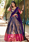 `Kanchipuram Silk Lehenga in Blue and Golden
