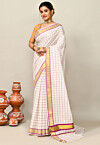 Kerala Kasavu Pure Cotton Saree in Off White