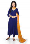 Plain Cotton Silk Anarkali Suit in Dark Blue