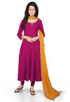 Plain Cotton Silk Anarkali Suit in Magenta